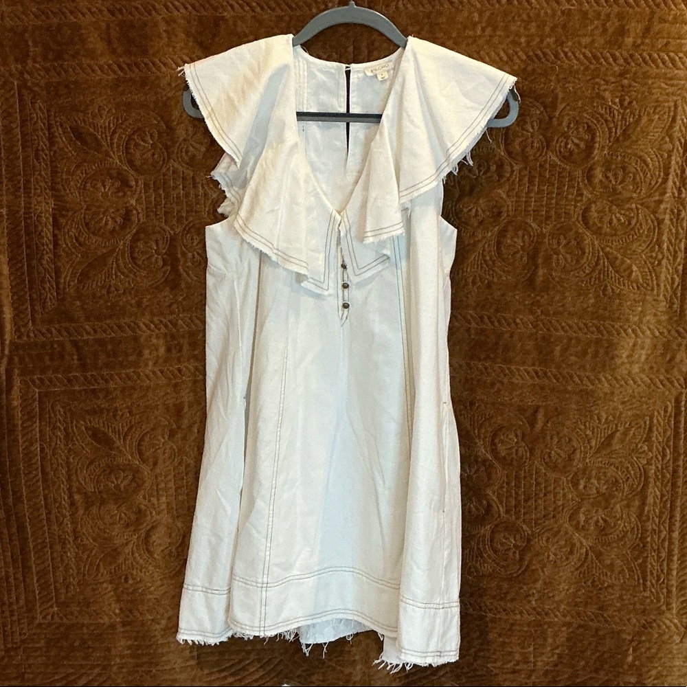 Pilcro White Midi Dress with Frayed Ruffle Collar